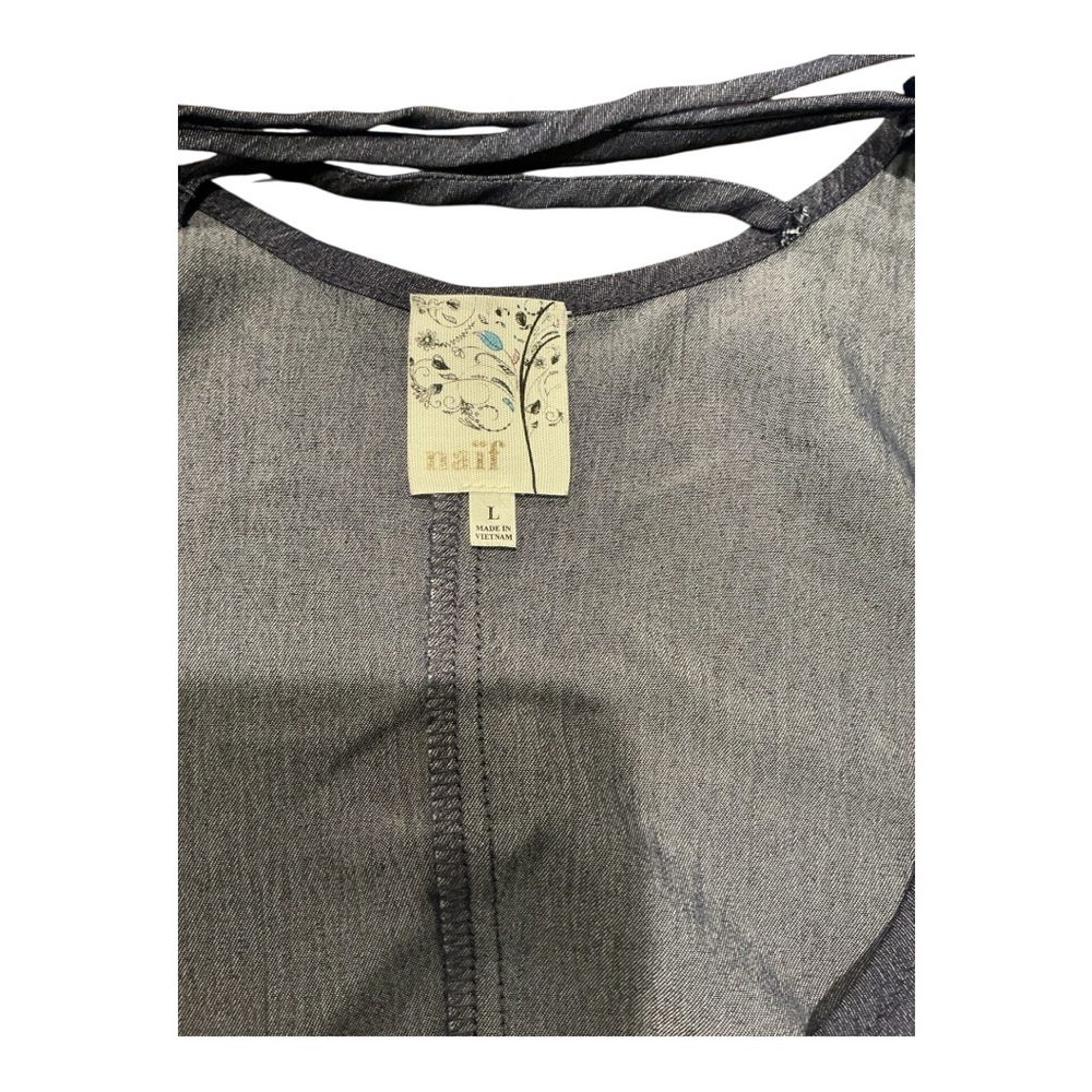 Naif Blue Chambray Bell Sleeve Dress with Crisscross Back - Size L. AA41 - Picture 7 of 8